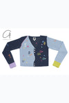 YANYAN KNITS V-neck embroidered colorblock knitted cardigan YYK-YYW23-124-LAN blue YYW23-1241